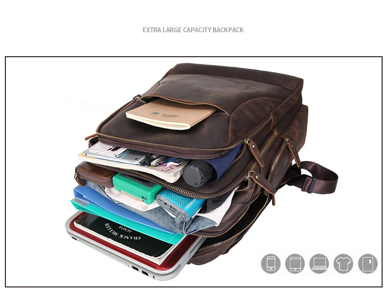 Pockets Show and Large Capacity of Leather Backpack