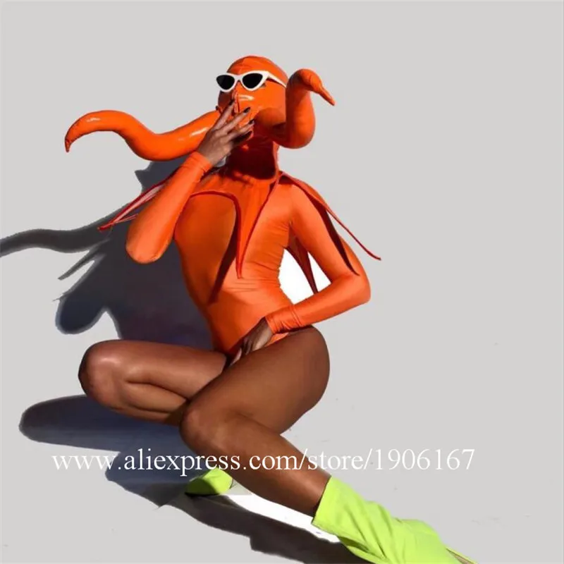 Nightclub Bar Female Singer Dance Team Halloween Event Fluorescent Horns Funny Siamese Costumes5