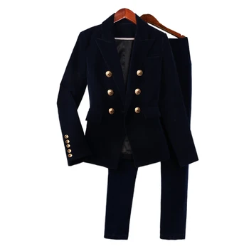 

velvet notched blazer feminino blazer women and straight pants women suits 2 pieces set