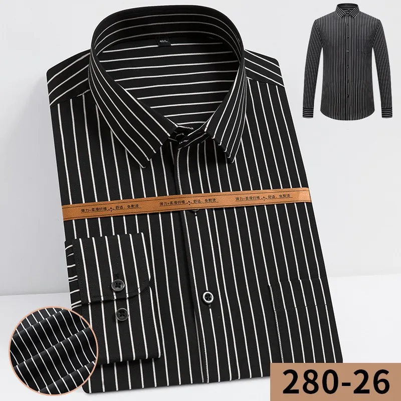 2022 New Solid Male Plus Size Regular Fit Stripe Business Shirt White Blue High Quality  Men Dress Long Sleeve Shirt men's short sleeve dress shirts