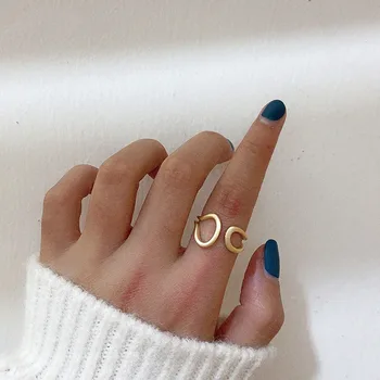 

SRCOI Double layer Gold Silver Color Metal Hollow Open Finger Ring 2020 Korea Fashion Simple Geometric Ring Women Party Jewelry