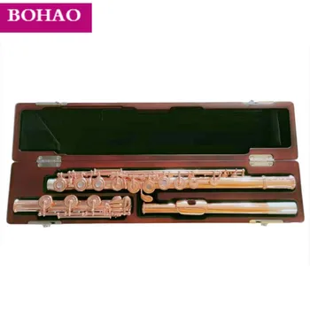 

New Flute BOHAO Gold Plated Flute Professional rose gold Designs C Key Flutes 17 Holes Open Holes