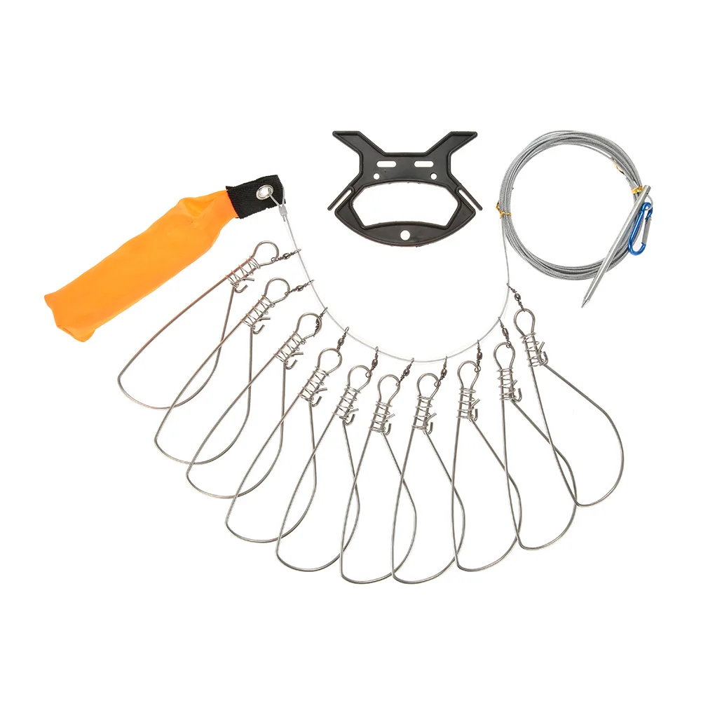 

5 Snaps / 10 Snaps Stainless Steel Live Fish Lock Fishing Stringer Steel Lanyard Large Fish Lock with Float and Plastic Handle