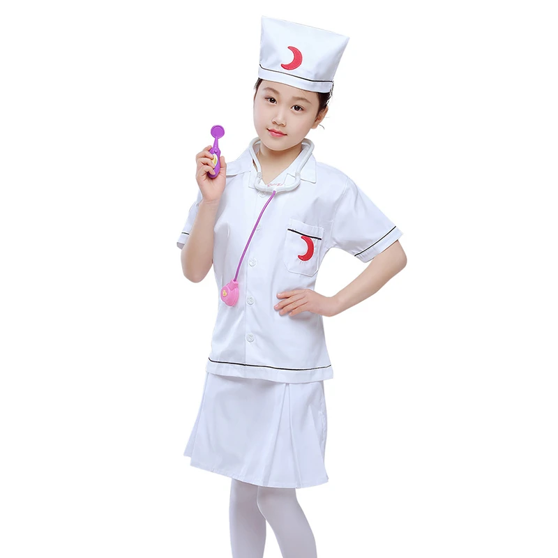 

Halloween Cosplay Kid Clothes Girls Doctors Nurse Uniform Matching Hat Toys 4T-8T Carnival Role Play Girl Prom Gown Costume