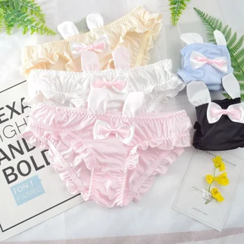 

Women's Kawaii Panty Thong Underwear Panties for Young Women Girl Lingerie Cute Rabbit Ear Loli Cartoon Bunny Panties Briefs New