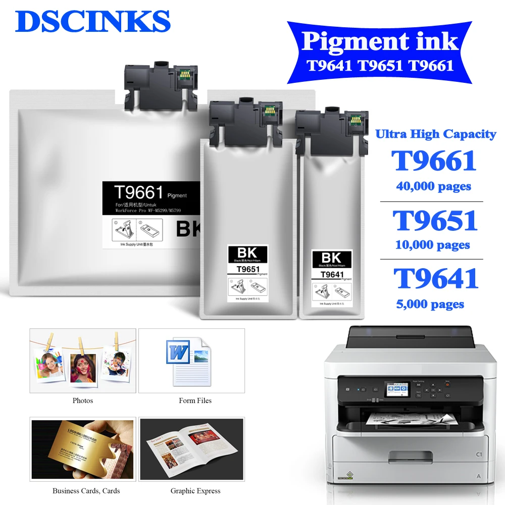 Pigmento Tinta 780ml para T9661 Europa Máquina para Epson Força de Trabalho Pro wf M5299 M5799 Bolsa de Tinta de Impressora com Chip de Tinta Pigmento T9661