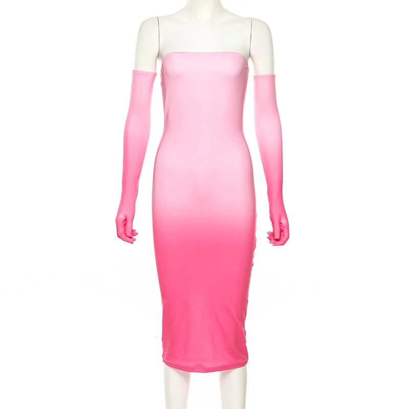 Ahagaga женские розовые платья без бретелек Bodycon с перчатками мода осень 2019 платье