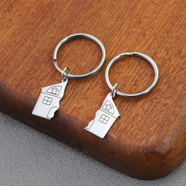 Set of 2 Personalized Home Matching Couple Keychain Split House