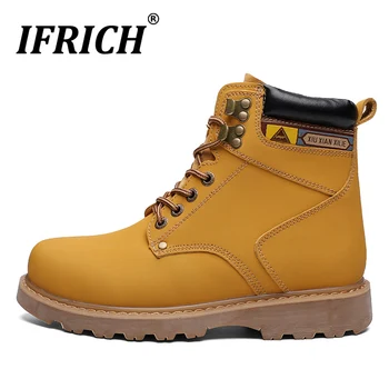 

New Trend Leather Casual Sneakers for Men Yellow Men Working Safety Boots Fashion Tactical Men Boots Brand Mens Cowboy Boots