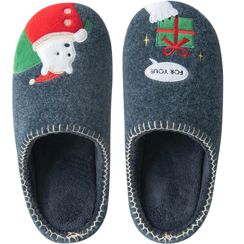 Зимние домашние женские тапочки; милые плюшевые тапочки с медвежонком и мехом для девочек; нескользящая хлопковая обувь для дома с эффектом памяти; Рождественский подарок; Размер 11 - Цвет: Foryou blue