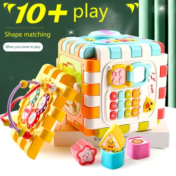

Baby Hexahedron Toy 0-1 Year Old Baby Music Hand Drum Early Education Puzzle Shape Matching Building Block Hexahedron House