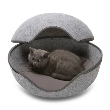 

1pc Natural felt Cat Bed Breathable Cat Pet Cave Round Bed House With Cushion Pets Cats Warm Nest Pet Accessories