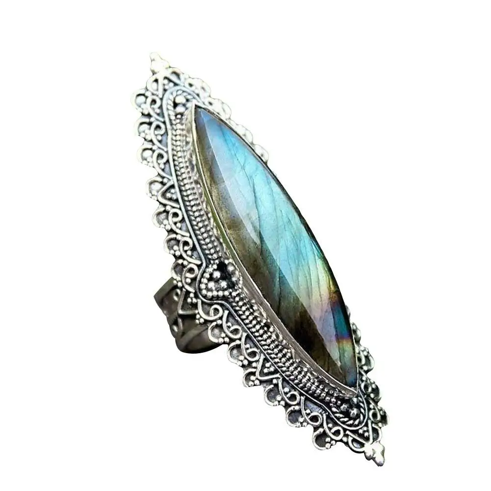Женское кольцо с искусственным лабрадоритом Marquise инкрустированное в ретро стиле