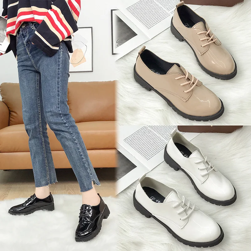 

Shoes Woman 2019 Dress Flats Women Round Toe Autumn British Style Women's Heels Modis Casual Female Sneakers Oxfords New Fall