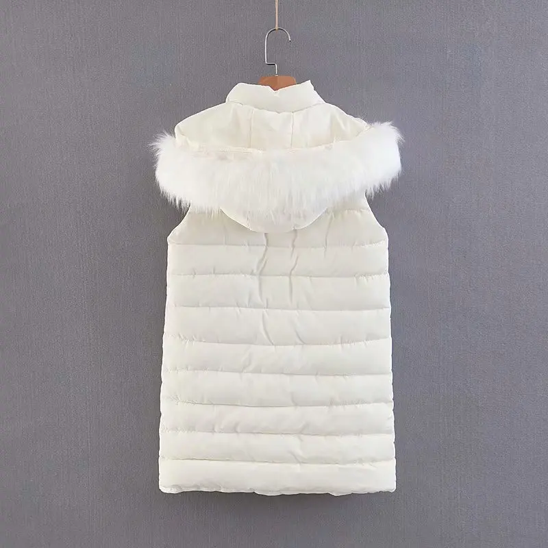 

Cotton Vest Women's Mid-length 2018 Autumn And Winter New Style Solid Color Hooded Slim Fit Large Fur Collar Cotton-padded Cloth