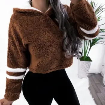 

2019 Fashion Women Warm Teddy Bear Fluffy Fleece Fur Hoodie Zipper Pocket Hooded Sweatshirt Pullover Jumper Solid S-XL