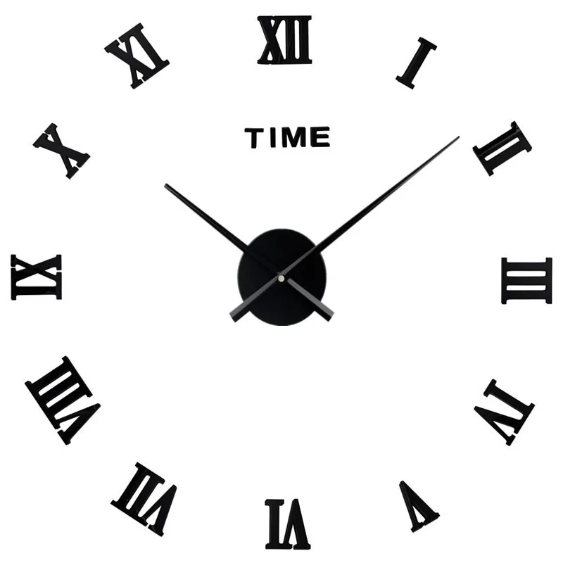 DIY стерео римское слово большие настенные часы креативные часы Современный минималистичный настенные наклейки часы стрелки указка Размер управляемые часы - Цвет: Черный