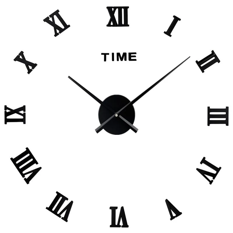 Черный DIY стерео римское слово большие настенные часы креативные часы Современный минималистичный настенные наклейки часы стрелки указка Размер управляемые часы - Цвет: Черный