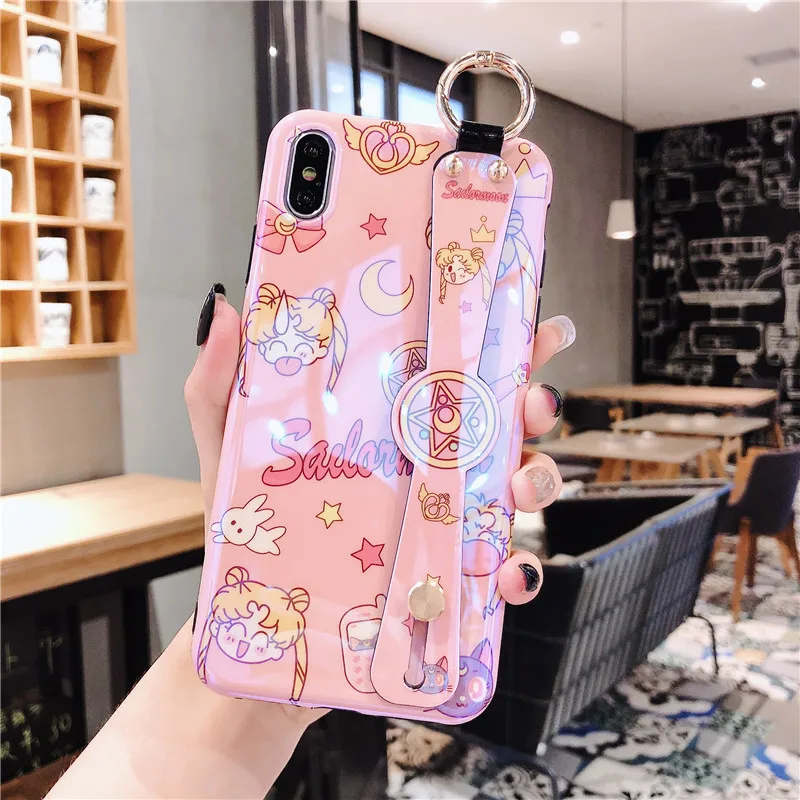 Чехол Sailormoon для iPhone 11 Pro XS Max XR X, милый кавайный чехол с Сейлор Мун Марс, подставка для телефона, чехол для iPhone 7, 8, 6, 6S Plus, Funda - Цвет: Красный