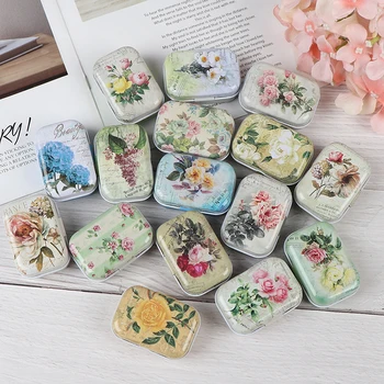 

Fantasy Mini Flower Tin Trinket Jewelry Coin Box Tinplate Storage Case Small Rectangular Candy Box Small Storage Boxes Cans