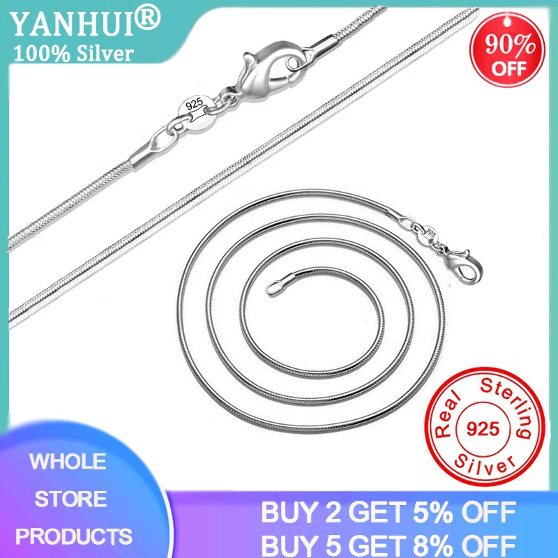 

YANHUI Full Size 16-38inch Classic Basic Chain Thin 1MM 925 Sterling Silver Lobster Clasp Necklace Chain Fine Jewelry for Women