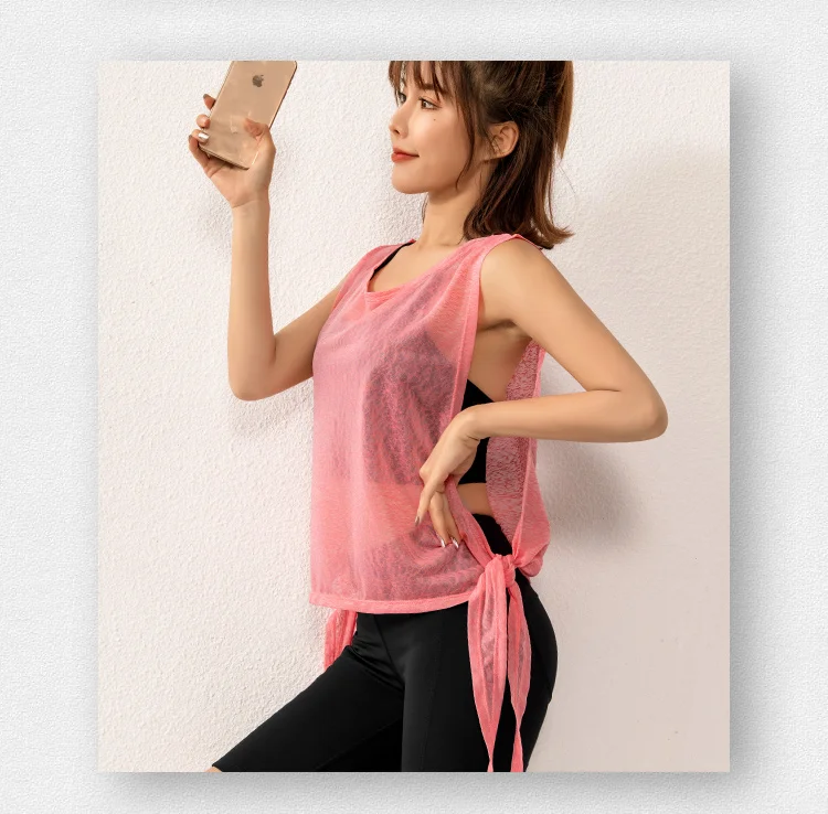 Women Sport Vest Loose Thin See-through Yoga Shirt Running Fitness Sleeveless T-shirt Quick Dry Tank Tops Gym Workout Tee Blouse