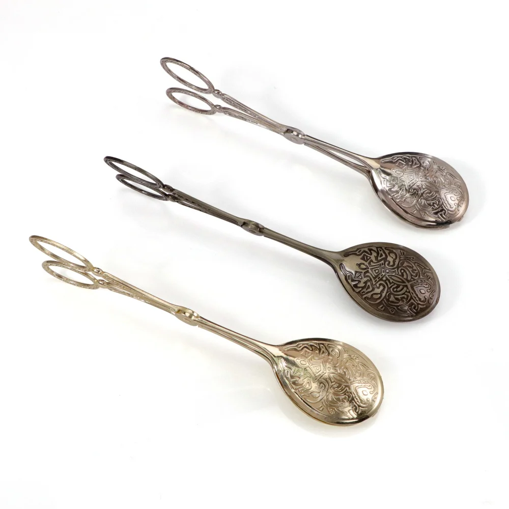 Pinze Da Servizio Vintage In Lega Di Zinco Dorato - Per Pane, Insalata, Torte, 23 Cm