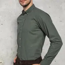 Дефакто мужские повседневные однотонные рубашки с длинным рукавом Мужская модная рубашка с воротником с отворотом новинка-J0828AZ18WN