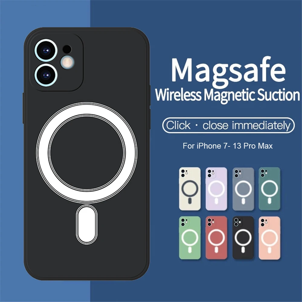 Магнитный чехол из жидкого силикона для iPhone 13 12 11 Pro Max Mini 7 8 Plus X XS XR SE 2 Magsafing с