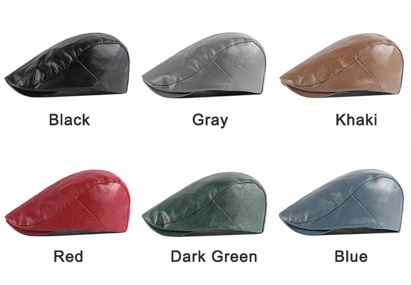 2022 PU Beret Hat For Women Spring Autumn Herringbone Berets Solid Black Red Green Flat Peaked Caps Men Faux Leather Newsboy Hat men's berets