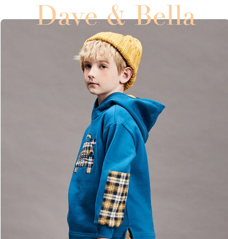 DBK11227 dave bella/осенний детский пуловер с капюшоном для мальчиков детская футболка с длинными рукавами и принтом топы для малышей, детские футболки