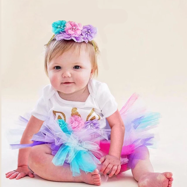 Unicornio primer vestido de cumpleaños Tutu bautizo Vestidos con capas para fiesta niños 1 año bebé sesión fotos traje _ - AliExpress Mobile