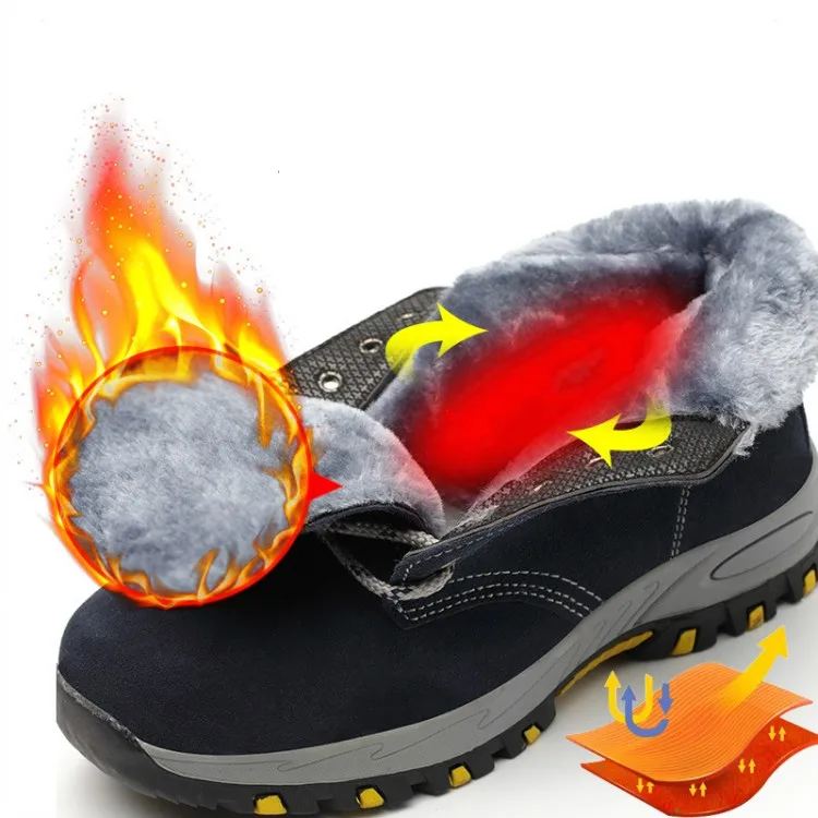 Зимние теплые мужские с бархатной безопасной обувью уличные строительные кроссовки с высоким стальным носком защитные проколы рабочие ботинки