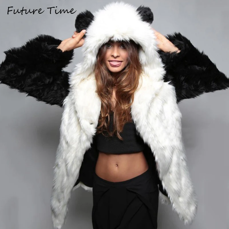 

Faux Fur Women Jackets and Coats for Winter Plus Size Panda Cute Hooded Long Sleeve Thick Warm Fashion Women Clothing C1936