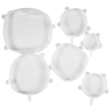 

Stretch Lids,Silicone Stretch Covers, Reusable Seal Food Stretch Wrap 6 Pack of Various Sizes for Fruits & Vegetables or Cups, B