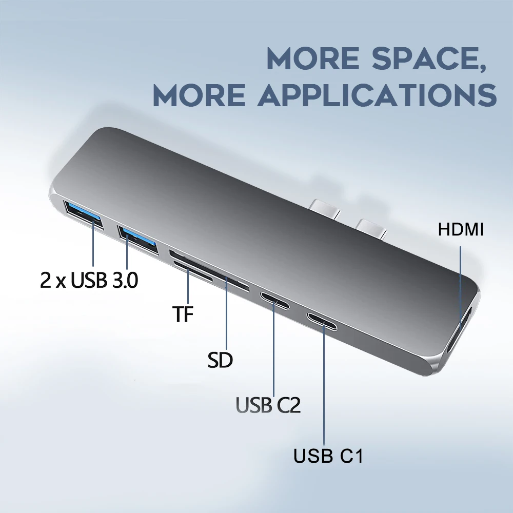 Vmade USB C док-станция USB 3,0 Тип C концентратор 7 в 1 Многофункциональный Порты и разъёмы концентратор двойной USB-C разъемы видео в формате 4K HD Выход Порты и разъёмы SD/TF для Macbook Pro