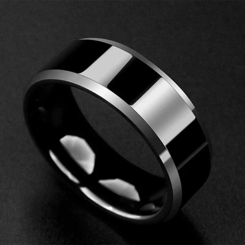 Modischer Edelstahlring Für Damen Und Herren, 8mm Schwarz_voghion.com