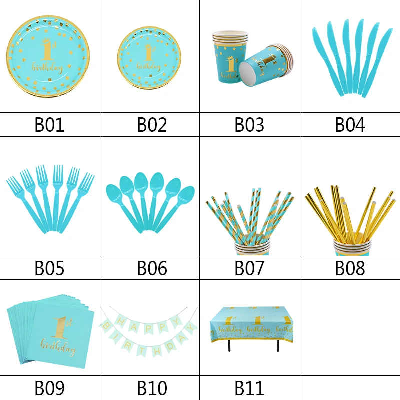 Вечерние одноразовые столовые приборы синего цвета на 1-й День рождения бумажная салфетка под тарелку кружку баннер для мальчиков и девочек Детские вечерние украшения