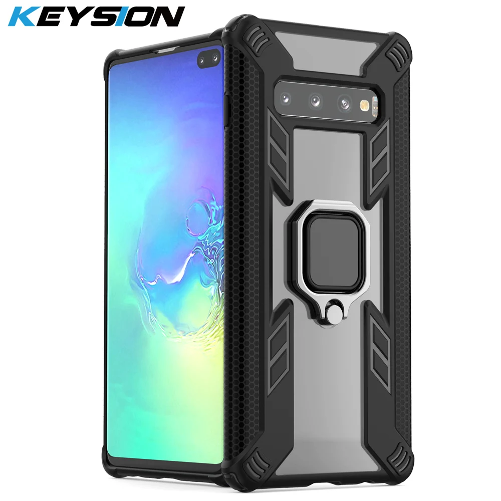 

KEYSION Shockproof Case For Samsung Galaxy S10 S10 Plus S10e Transparent Case Magnetic Ring Holder Cover for Samsung S10+ S10e