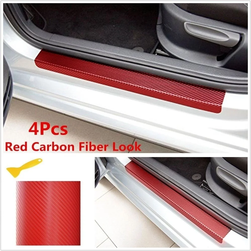 Car 4Pcs/set Protector 3D Carbon Fiber Sill Scuff Cover Anti Scratch Door Plate Sticker with 1 Plastic Scraper car stickers | Автомобили и