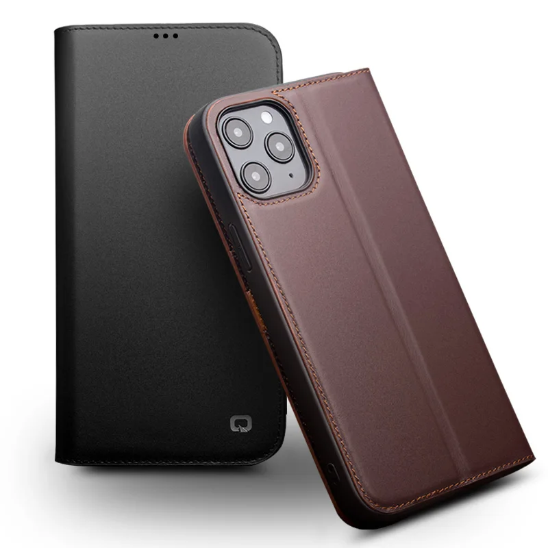 

QIALINO Genuine Leather Phone Case for iPhone 12/12 mini Pure Handmade Flip Case with Card Slots for iPhone 12 Pro/12 Pro Max