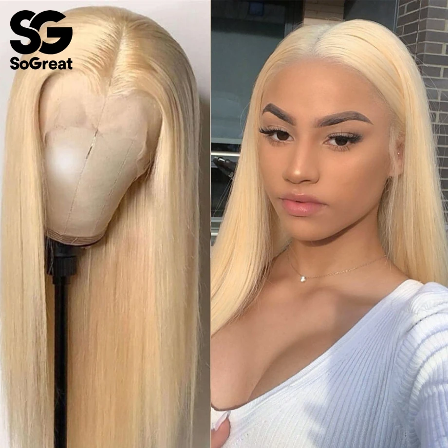 Honey Blonde 613 Brazilian Straight Lace Front Human Hair Wigs Bob