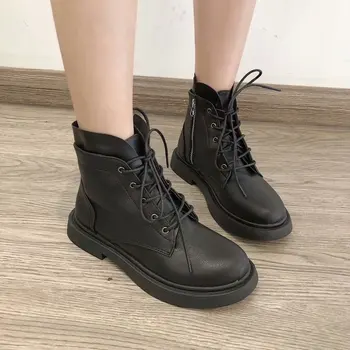 

Martin Boots women winter shoes ankle boots black short boot PU leather shoes new fashion shoes