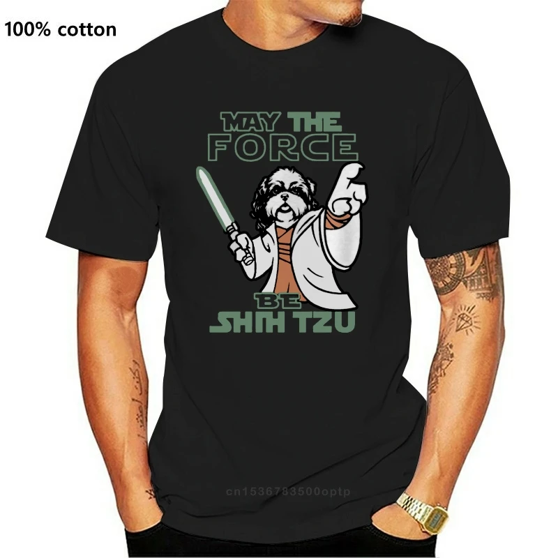 Мужская футболка с надписью may the force be shih tzu (2) крутая принтом футболки Топ |