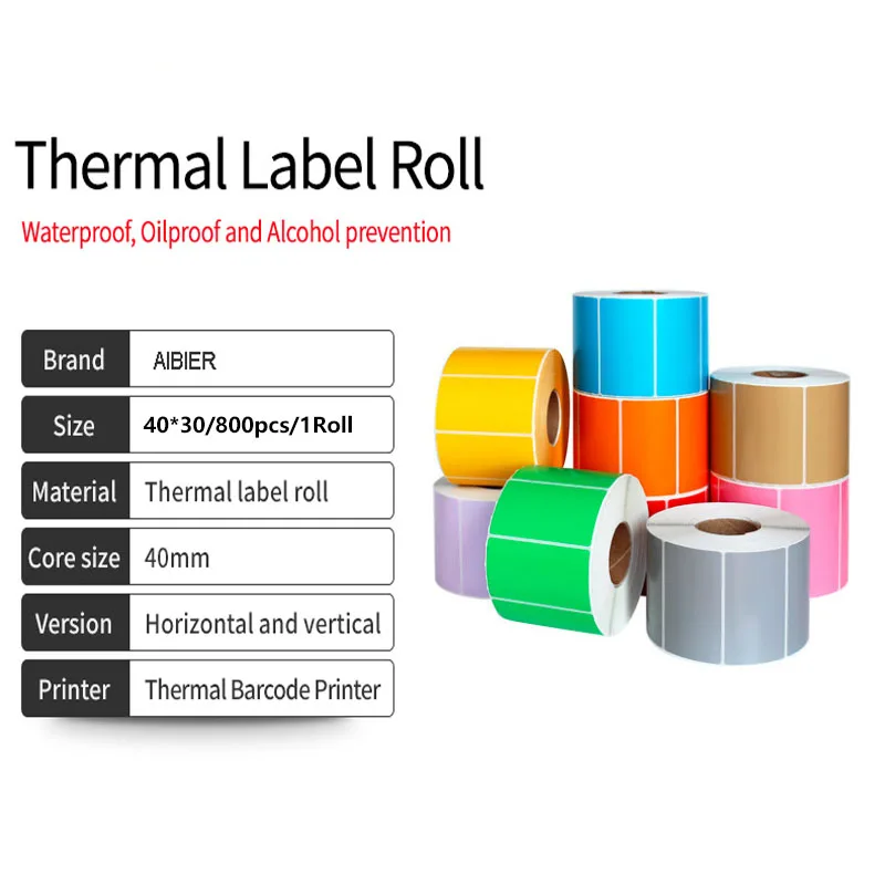 

Color Label Paper 2 ROLLS 40*30*800 PCS label barcode paper label sticker thermal paper roll of color labels no ribbon printing