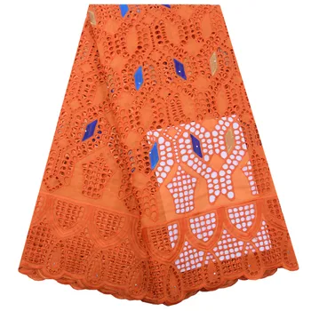 

African 100% Cotton Lace Fabric Orange 2020 High Quality Swiss Voile Lace Switzerland For Nigerian Party Dress Lace 5 Yards 1834