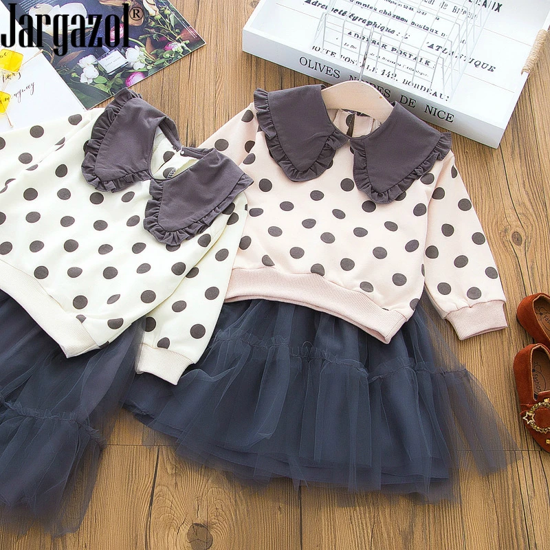 

Girls Two-piece Suit 2020 Spring New Fashion Small Fresh Dot Sweat Shirt Layer Layer Cake Half Skirt Suit Tide