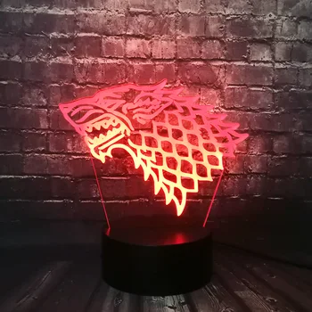 

Cool 3D Acrylic Game of thrones Wolf Head Luster LED 7Color Change Baby Sleep Decor Table Mood Night Lamp Children's Day Gift