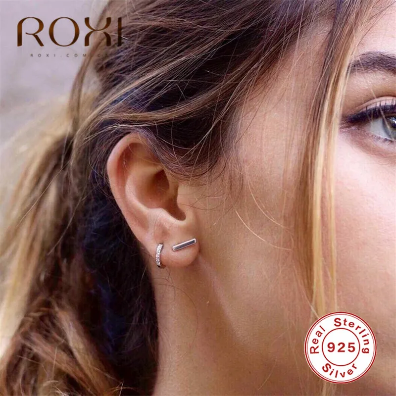Серьги ROXI из стерлингового серебра 925 пробы сверкающие однорядные циркониевые серьги-гвоздики для женщин brincos C форма кубического циркония серьги