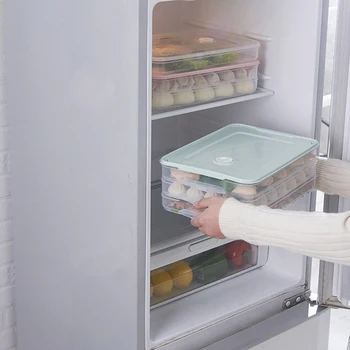 

PP Organizer Food Storage Microwave Safe Without Grid Frozen Dumplings Fresh Storage Box Container Refrigerator Multi-layer